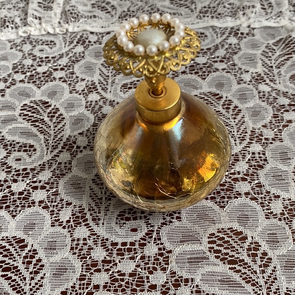 HolmSpray Perfume Diffuser Atomizer Gold Crackle Leaf with Pearl accents Patina - Picture 4 of 7